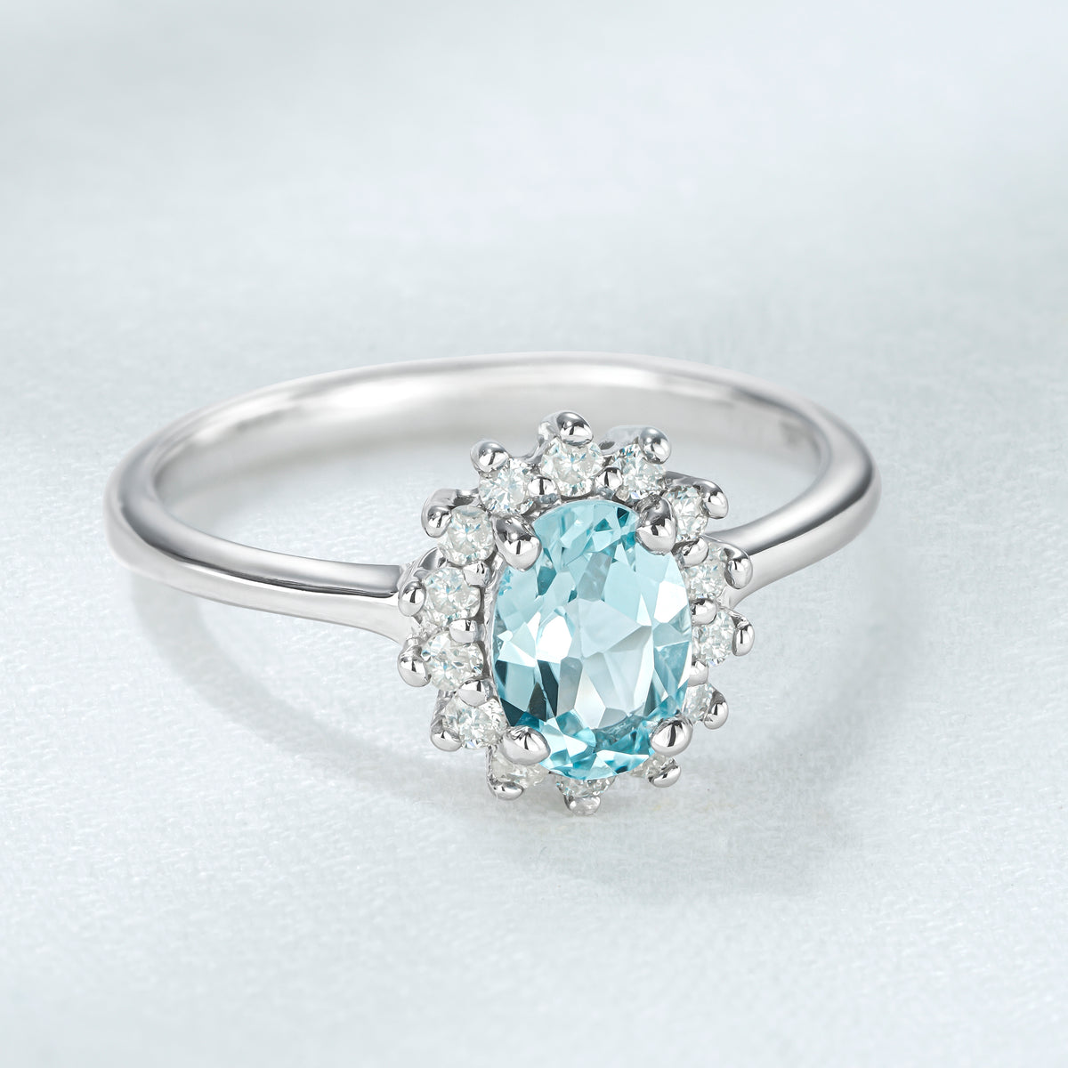 Blue Topaz 0.95CT And Diamond 925 Sterling Silver Ring