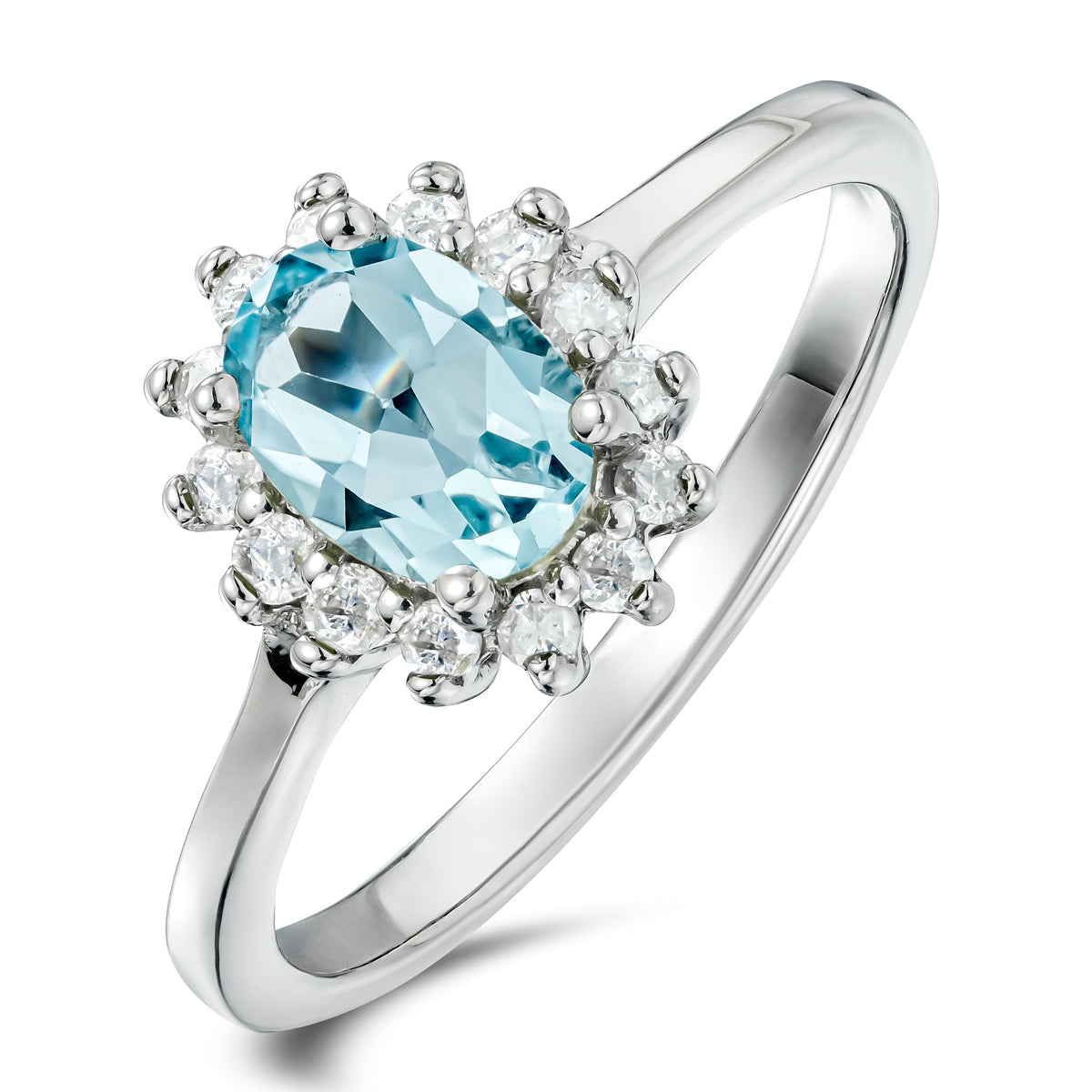 Blue Topaz 0.95CT And Diamond 925 Sterling Silver Ring