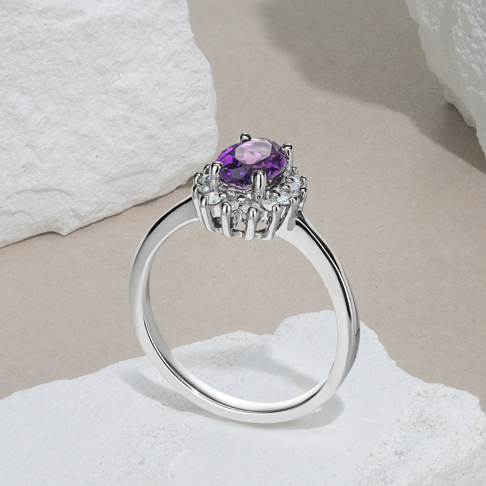 Amethyst 0.70ct And Diamond 925 Sterling Silver Ring