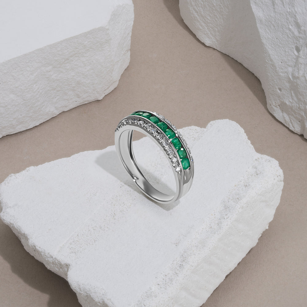 Emerald and Diamond Eternity Ring 0.56ct in 9K White Gold