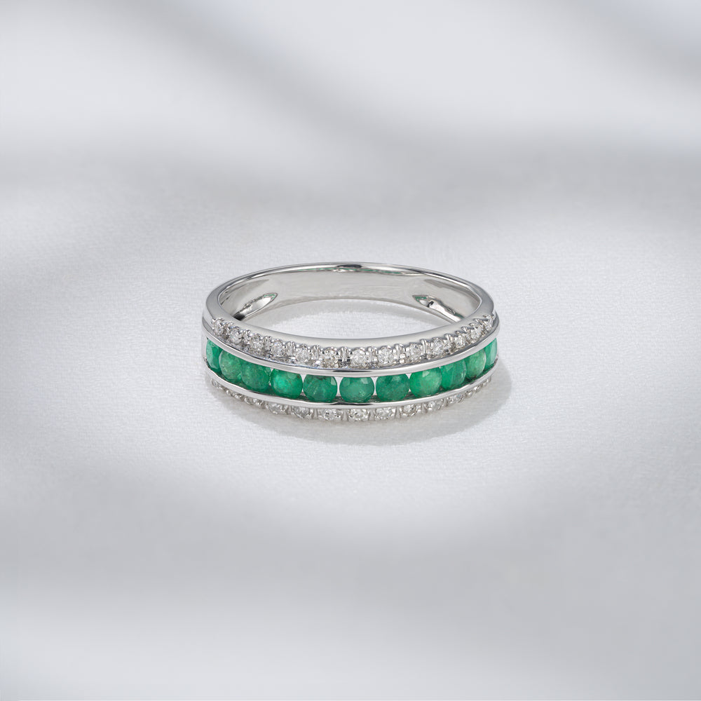 Emerald and Diamond Eternity Ring 0.56ct in 9K White Gold