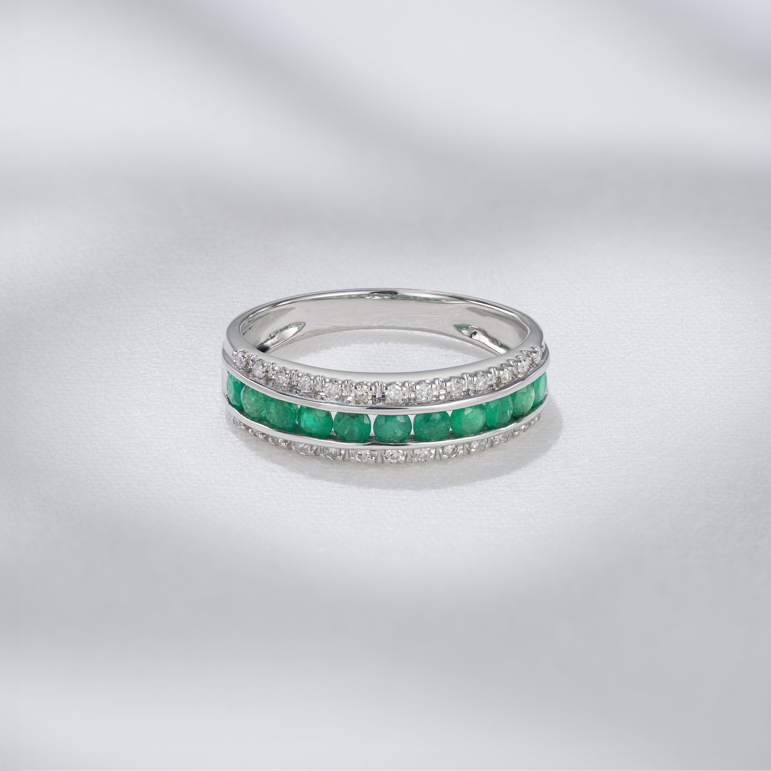 Emerald and Diamond Eternity Ring 0.56ct in 9K White Gold