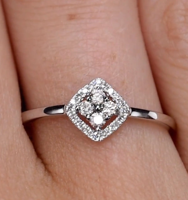 Stellato Champagne Halo Diamond Ring 0.15ct in 9K White Gold SIZE K
