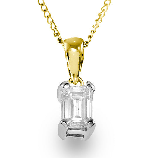 Alice Emerald Cut 18K Gold Diamond Pendant Necklace 0.25CT G/VS