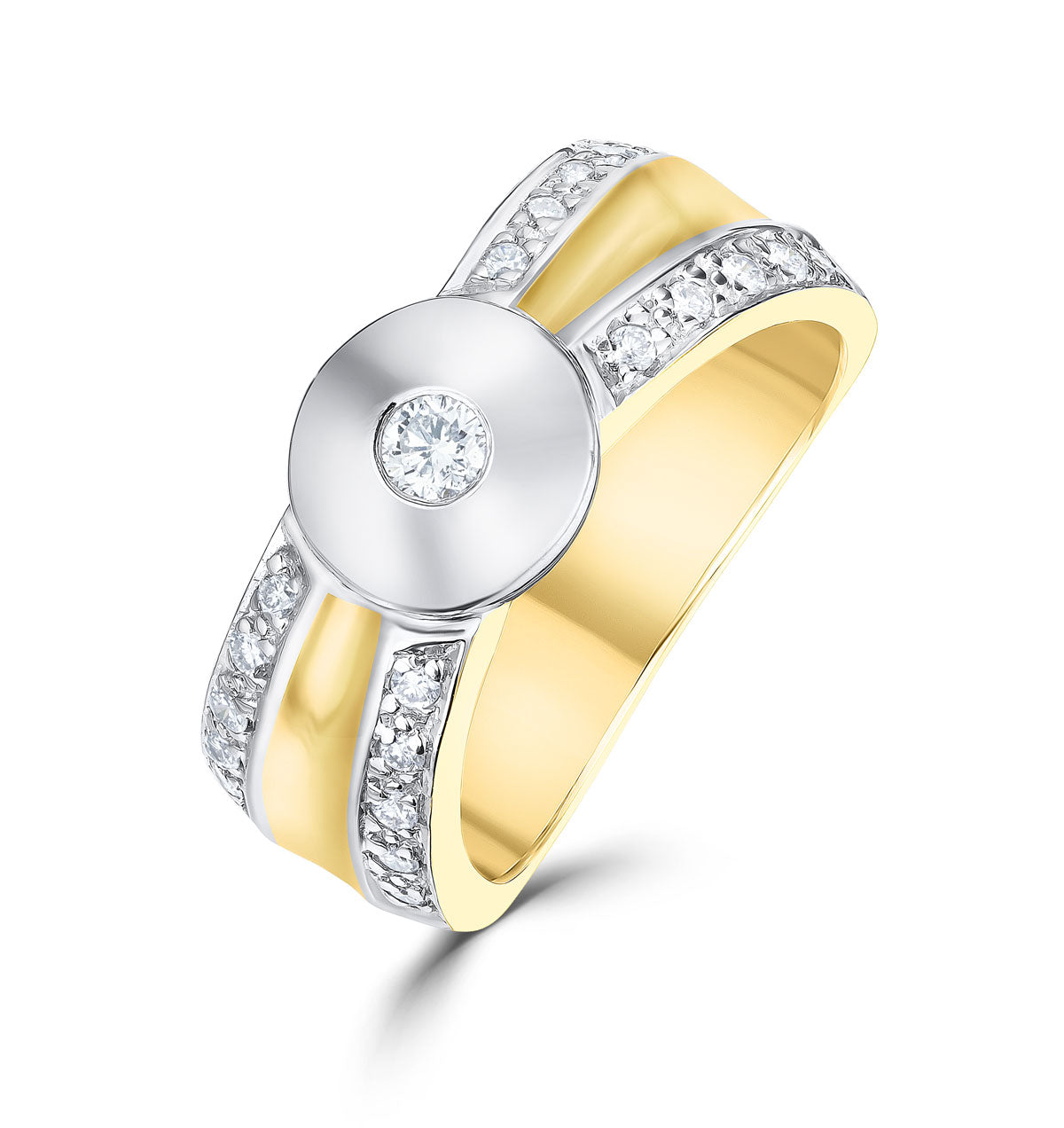 Shoulder Diamonds Rubover Ring 18K Gold White Gold 0.30CT - SIZE M