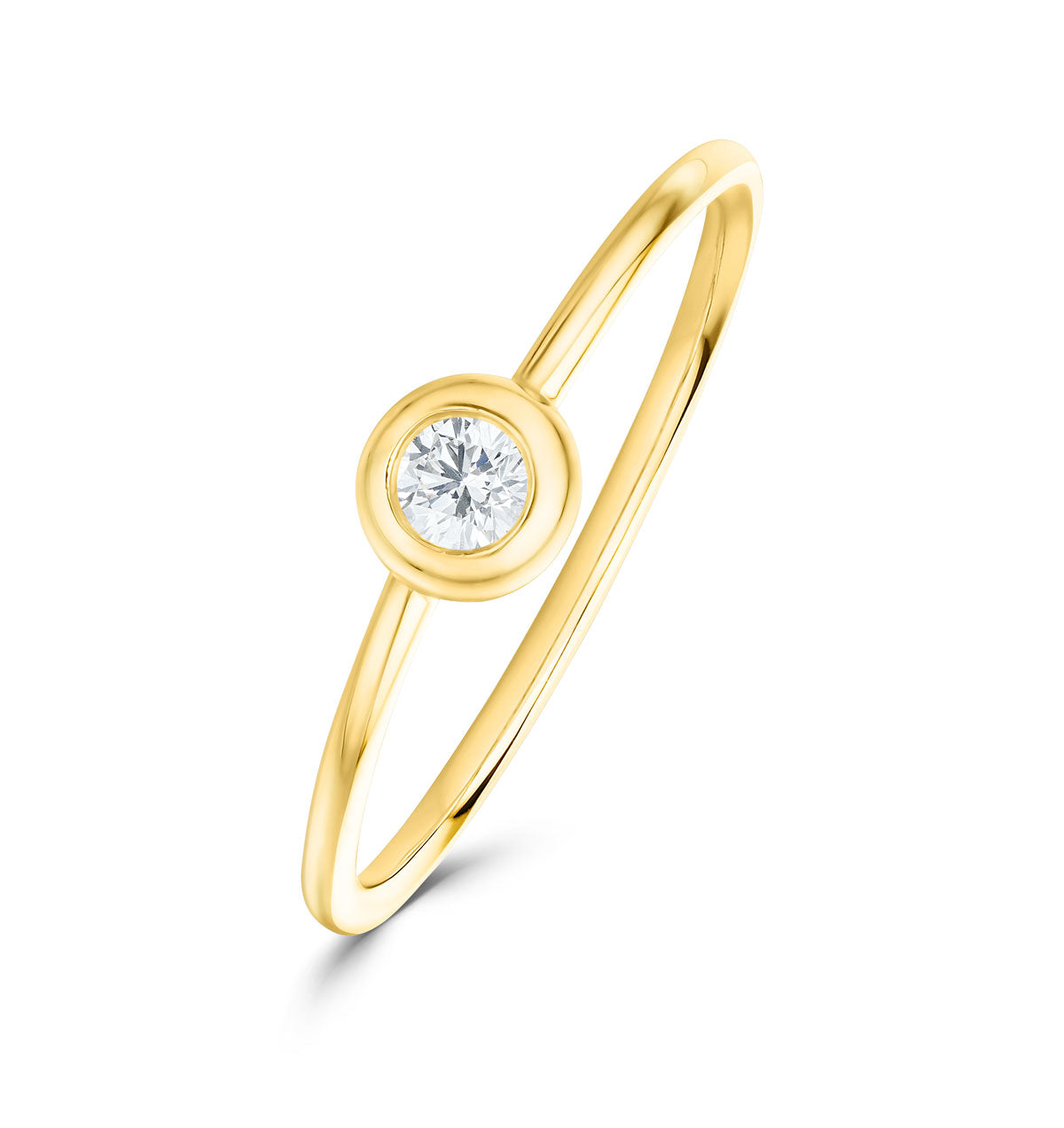 18K Gold Single Stone Diamond Rubover Set Ring 0.08CT - SIZE K