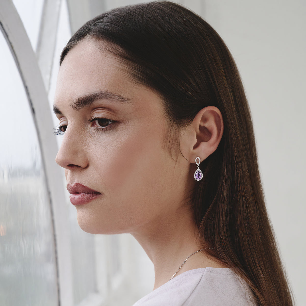 Amethyst 2.47CT And Diamond 9K White Gold Earrings