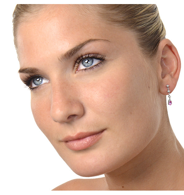 Pink Sapphire 5 X 3mm and Diamond 9K White Gold Earrings