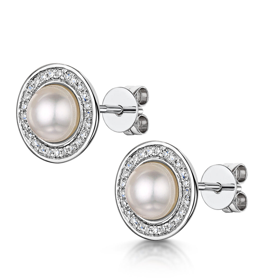 5.5mm Pearl and Diamond Stellato Earrings 0.14ct in 9K White Gold
