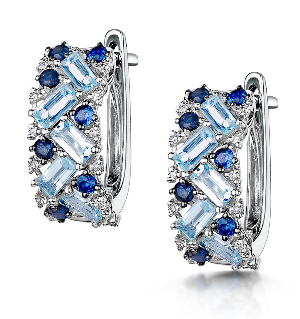 Blue Topaz Sapphire and Diamond Stellato Earrings in 9K White Gold