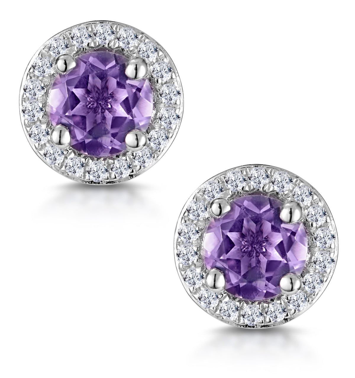0.64ct Amethyst and Diamond Halo Stellato Earrings in 9K White Gold