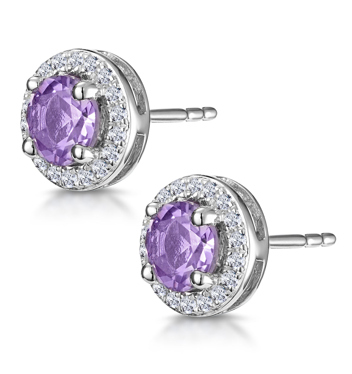 0.64ct Amethyst and Diamond Halo Stellato Earrings in 9K White Gold