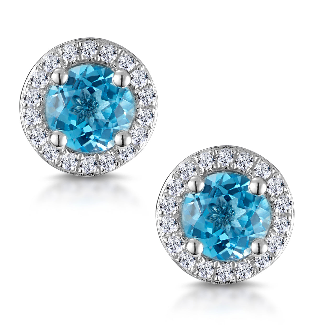 Swiss Blue Topaz and Diamond Halo Stellato Earrings in 9K White Gold
