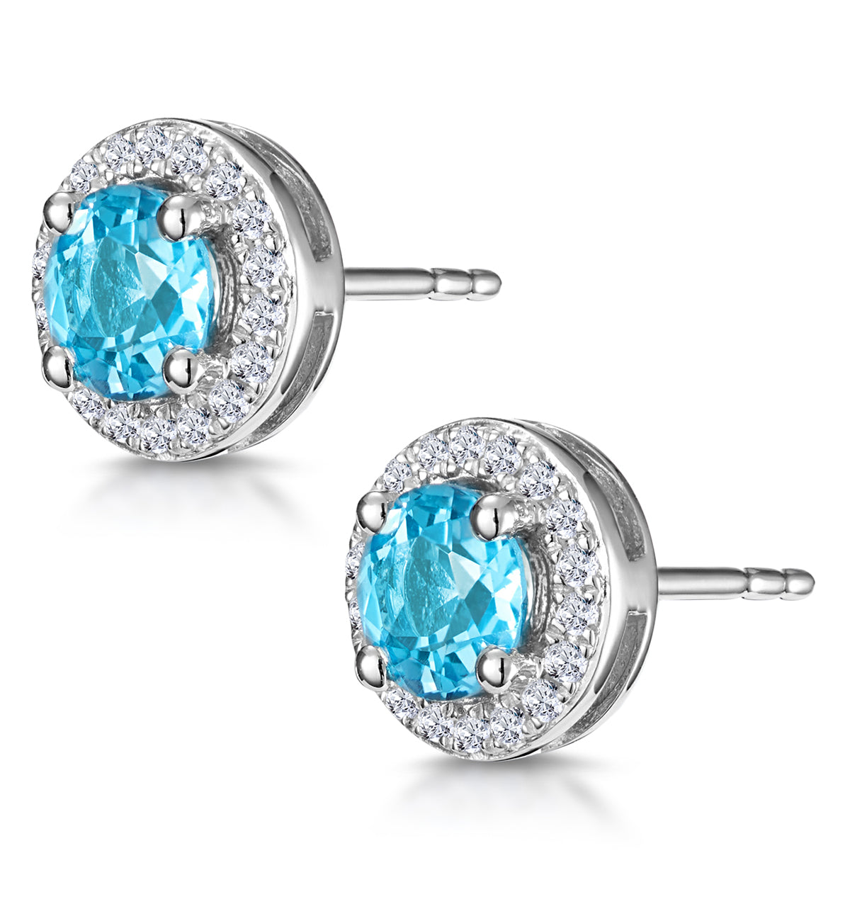 Swiss Blue Topaz and Diamond Halo Stellato Earrings in 9K White Gold