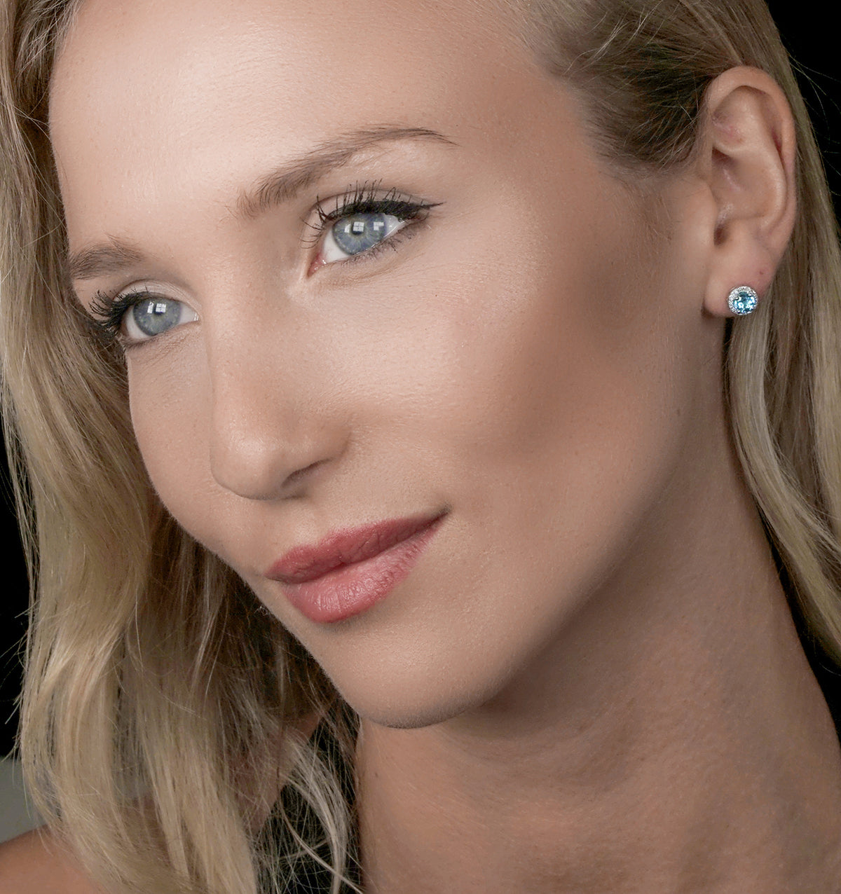 Swiss Blue Topaz and Diamond Halo Stellato Earrings in 9K White Gold