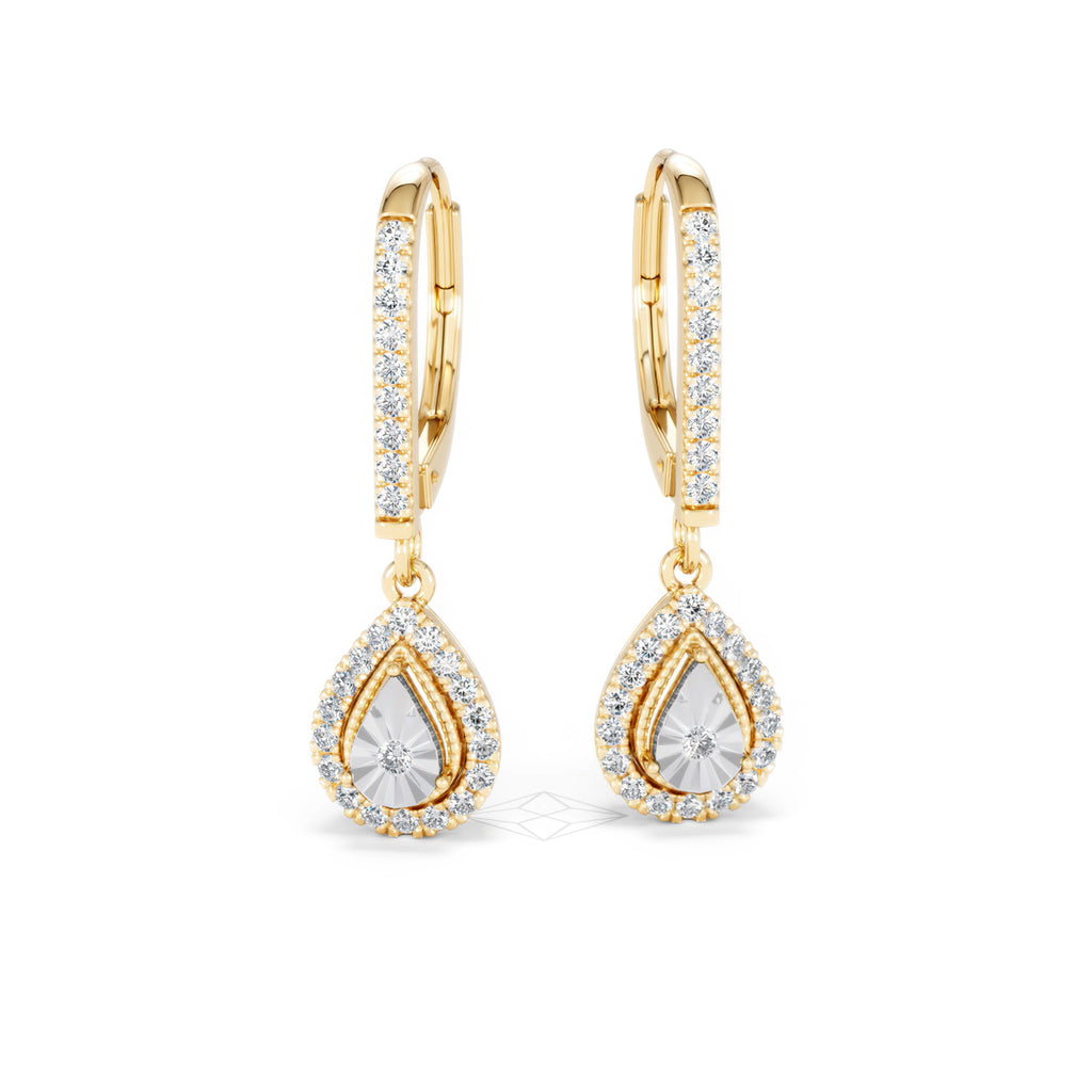 Masami Diamond Pear Halo Earrings 0.20ct Pave Set in 9K Yellow Gold