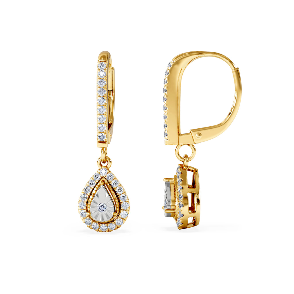Masami Diamond Pear Halo Earrings 0.20ct Pave Set in 9K Yellow Gold