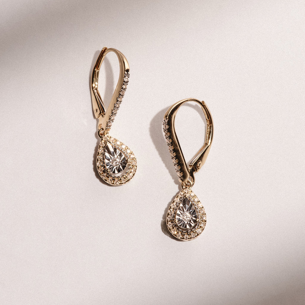 Masami Lab Diamond Pear Halo Earrings 0.20ct Pave Set in 18K Gold Vermeil
