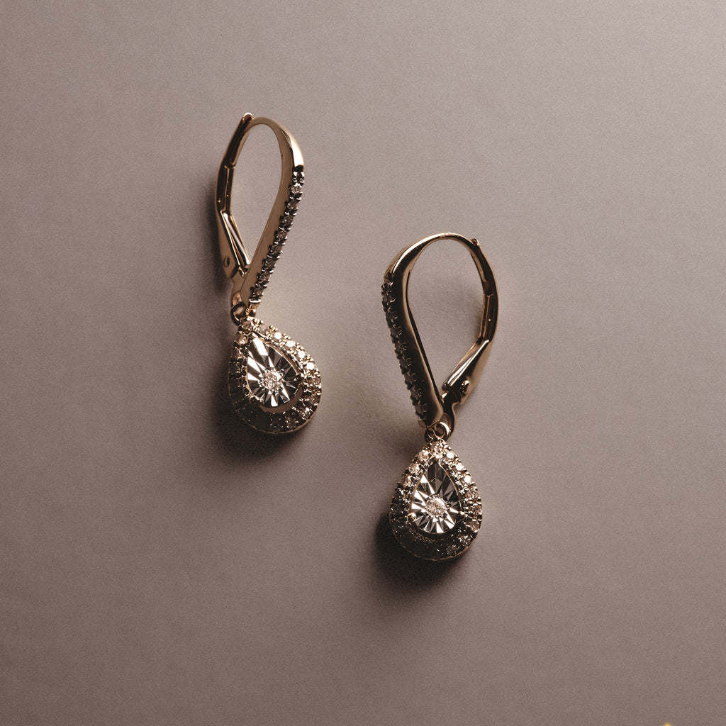Masami Diamond Pear Halo Earrings 0.20ct Pave Set in 9K Yellow Gold