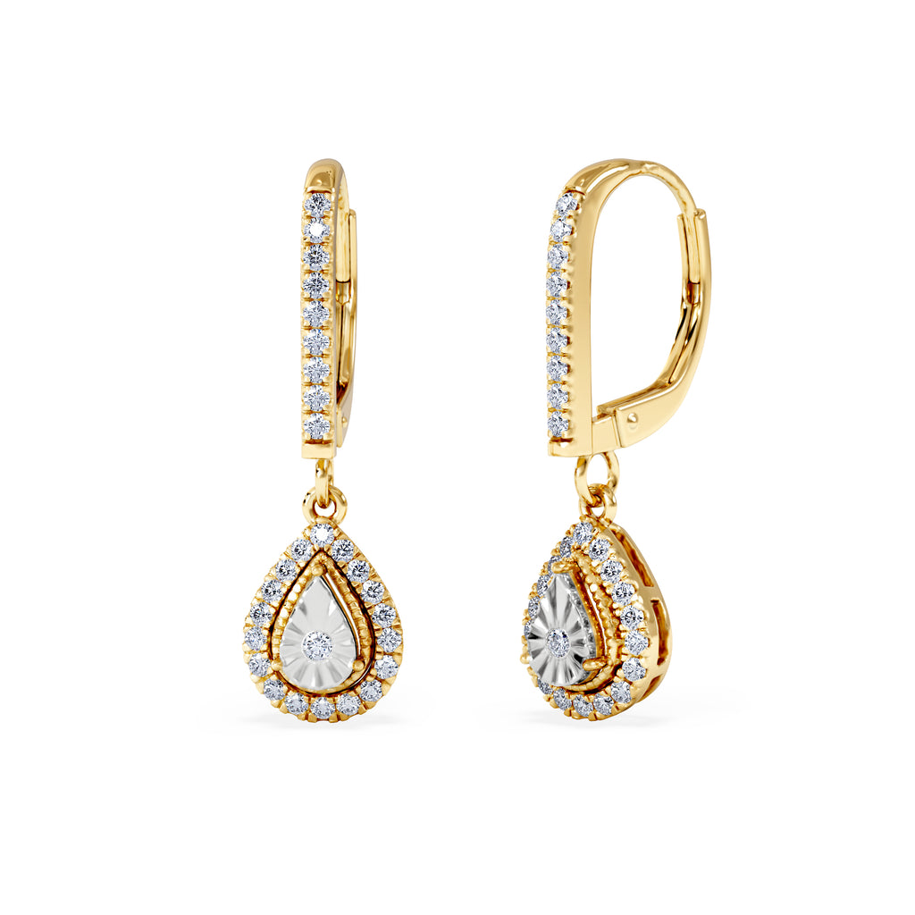 Masami Diamond Pear Halo Earrings 0.20ct Pave Set in 9K Yellow Gold