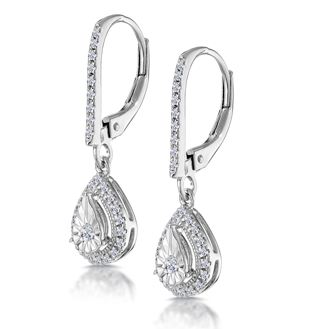 Masami Diamond Pear Halo Earrings 0.20ct Pave Set in 9K White Gold