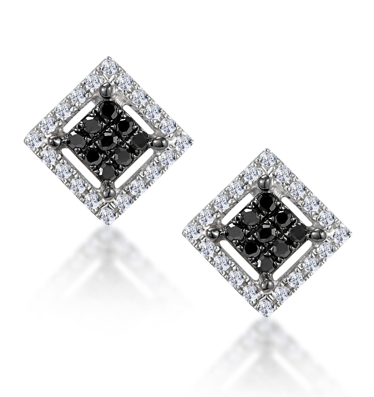 Stellato Black Squares Earrings 9K White Gold