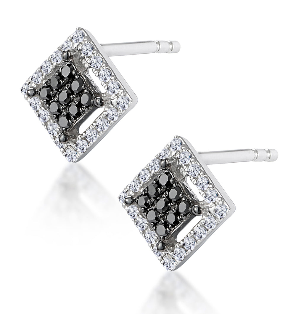 Diamond and Stellato Black Diamond Squares Earrings in 9K White Gold