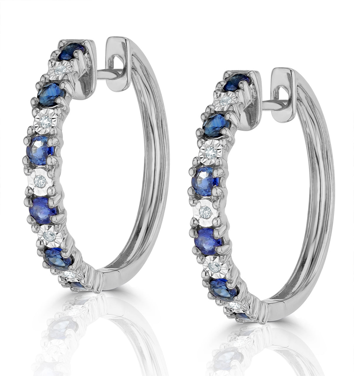 Sapphire and Lab Diamond Hoops Earrings Stellato Collection 925 Silver