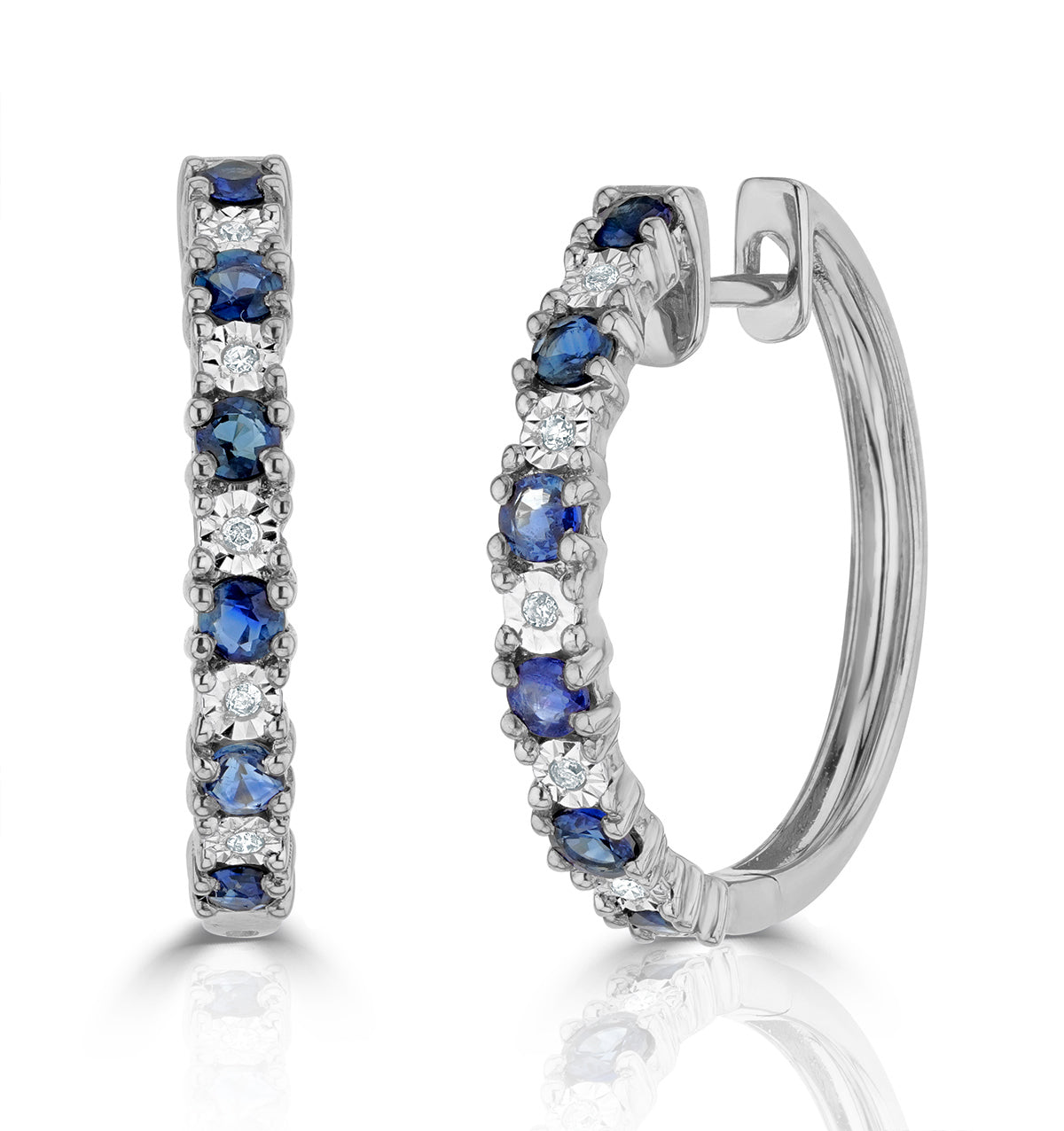 Sapphire and Lab Diamond Hoops Earrings Stellato Collection 925 Silver