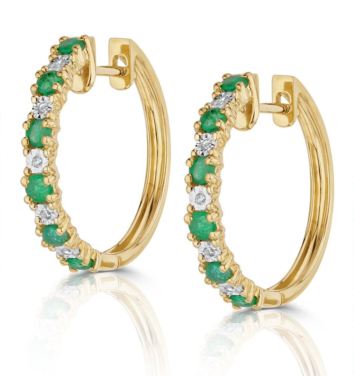 Stellato Emerald 0.63ct And Diamond 9K Gold Earrings