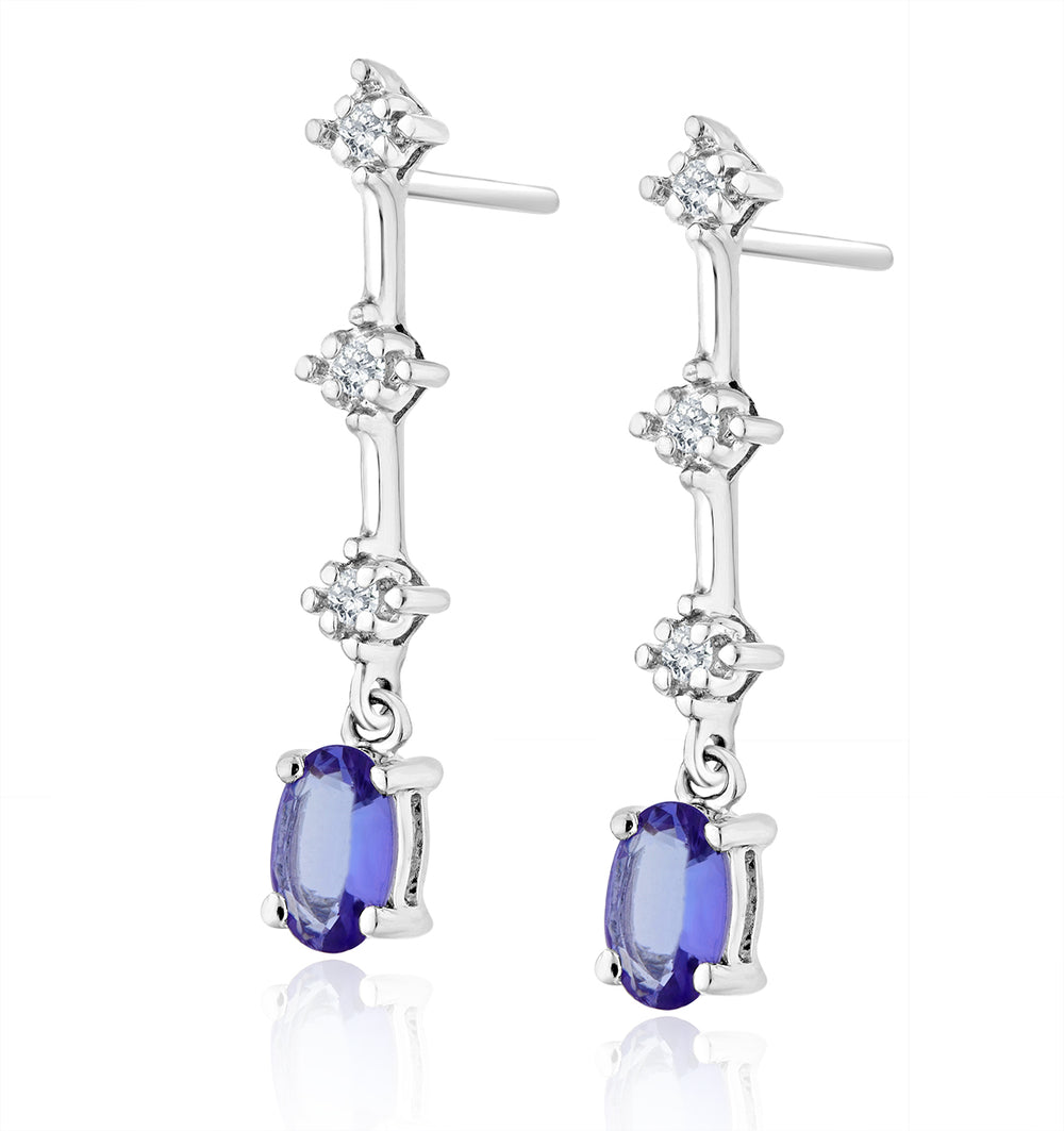 Tanzanite 0.56ct And 0.07ct Diamond 9K White Gold Drop Earrings