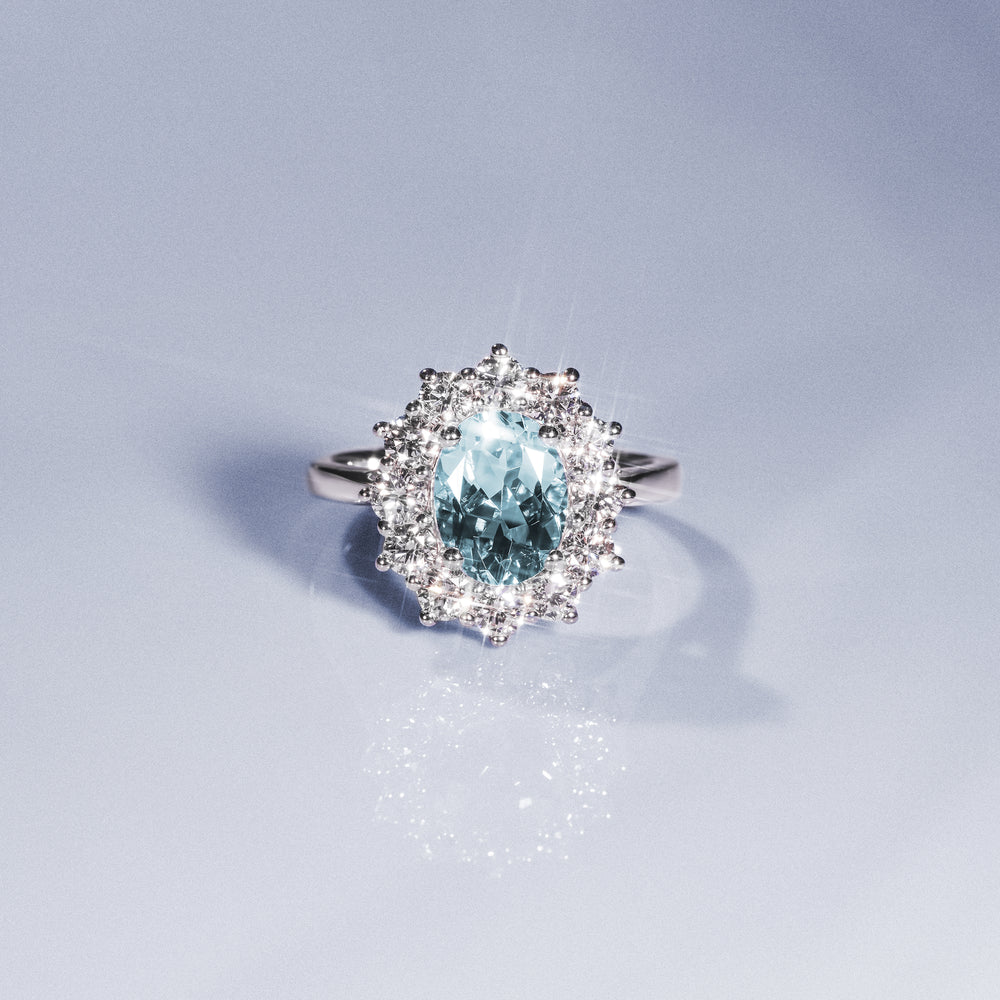 Aquamarine 1.7ct and Diamond 1.00ct Cluster Ring Set in Platinum