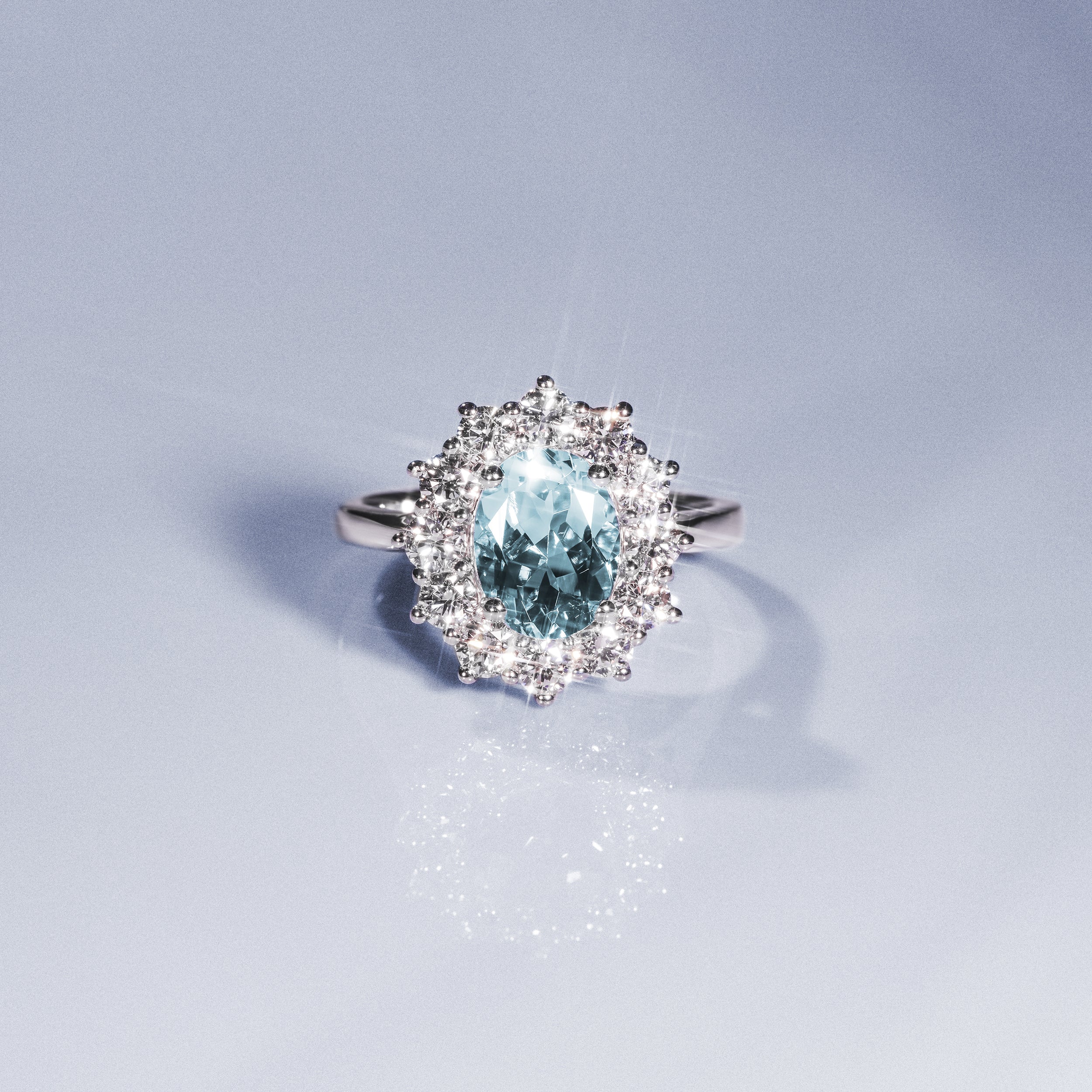 Aquamarine 1.7ct and Diamond 1.00ct Cluster Ring Set in Platinum