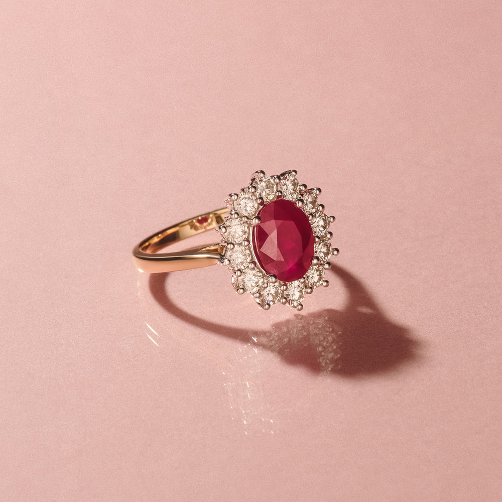 Ruby 2.40ct And Diamond 1.00ct Cluster Ring in 18K Gold