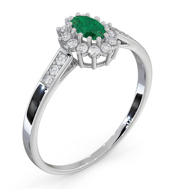 Emerald 5 x 3mm And Diamond 18K White Gold Ring