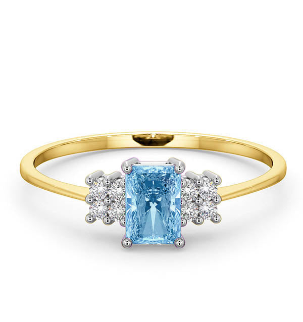 Blue Topaz 6 x 4mm And Diamond Ring 9K Yellow Gold