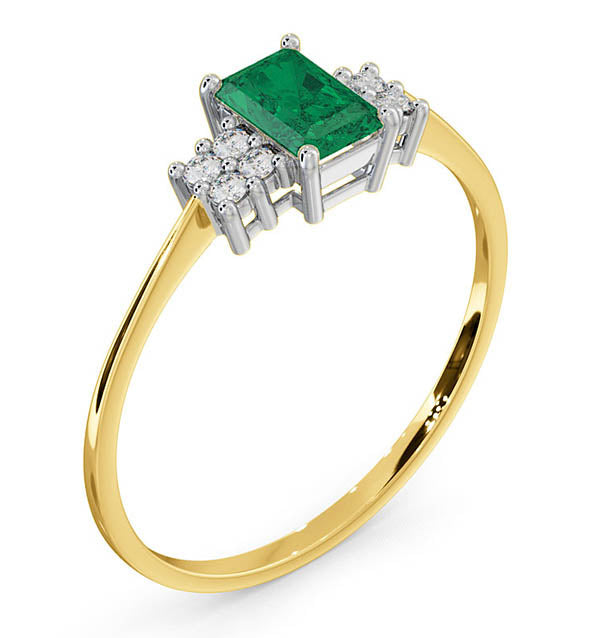 Emerald 6 x 4mm And Diamond 18K Gold Ring