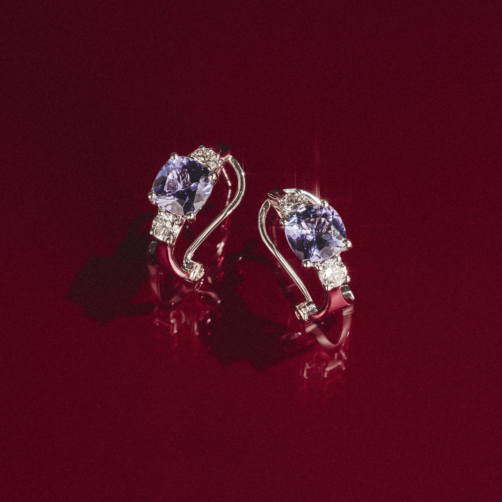 2.20ct Tanzanite Asteria Collection Diamond Earrings 18K White Gold