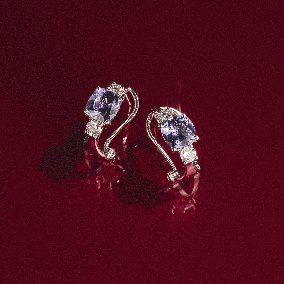 2.20ct Tanzanite Asteria Collection Diamond Earrings 18K White Gold