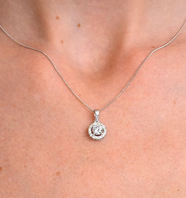 Ella Lab Diamond Halo Necklace in 18K White Gold 1.30ct F/VS1