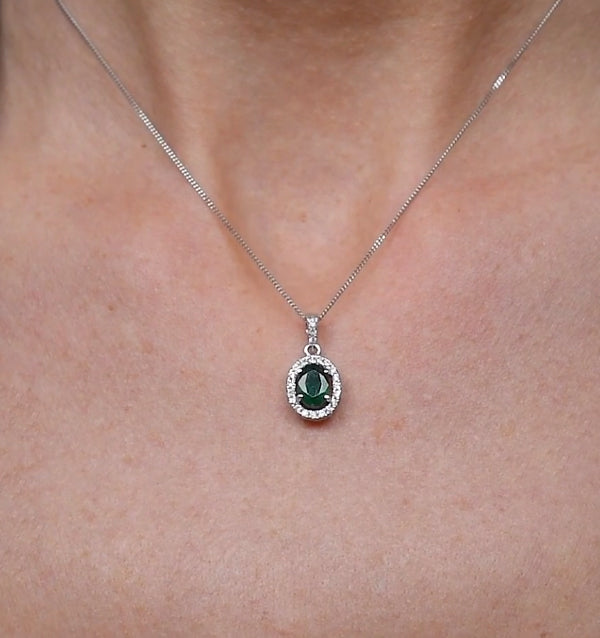 Emerald 0.70CT And Diamond 18K White Gold Pendant Necklace