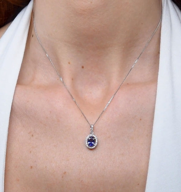 Tanzanite 7 x 5mm And Diamond 18K White Gold Pendant Necklace