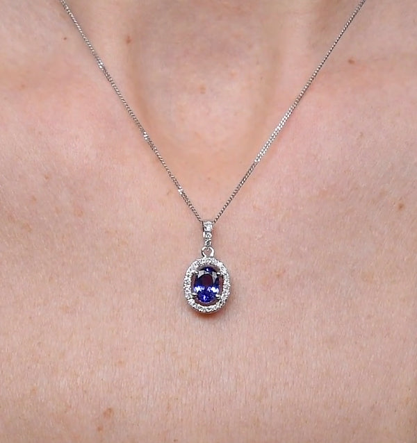 Tanzanite 7 x 5mm And Diamond 18K White Gold Pendant Necklace