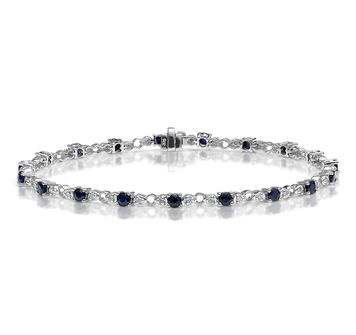 9K White Gold Diamond and Sapphire Claw Set Link Bracelet