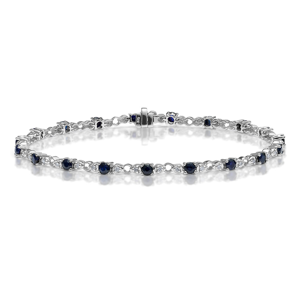 Sapphire and Lab Diamond Tennis Bracelet Claw Set in 925 Silver