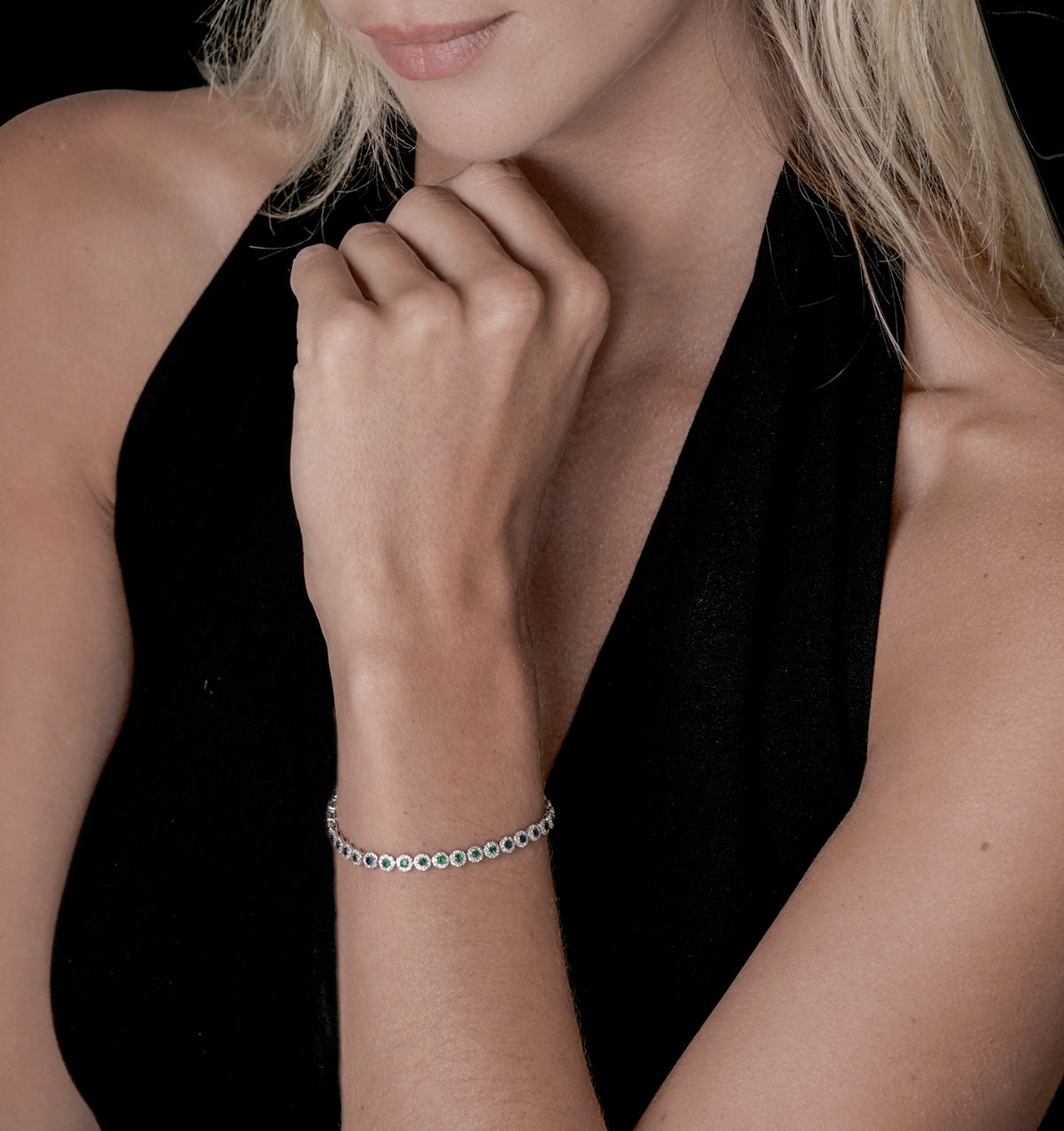 1.11ct Emerald and 1ct Diamond Stellato Bracelet in 9K White Gold