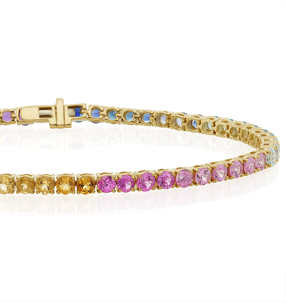 Mens Rainbow Gem Stones Bracelet 10ct Set in 9K Yellow Gold