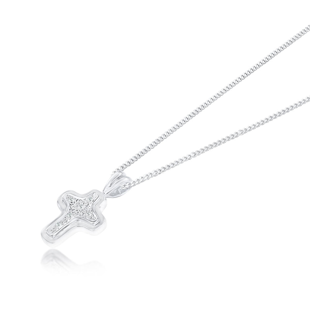 9K White Gold Diamond Pave Cross Pendant (0.05ct)
