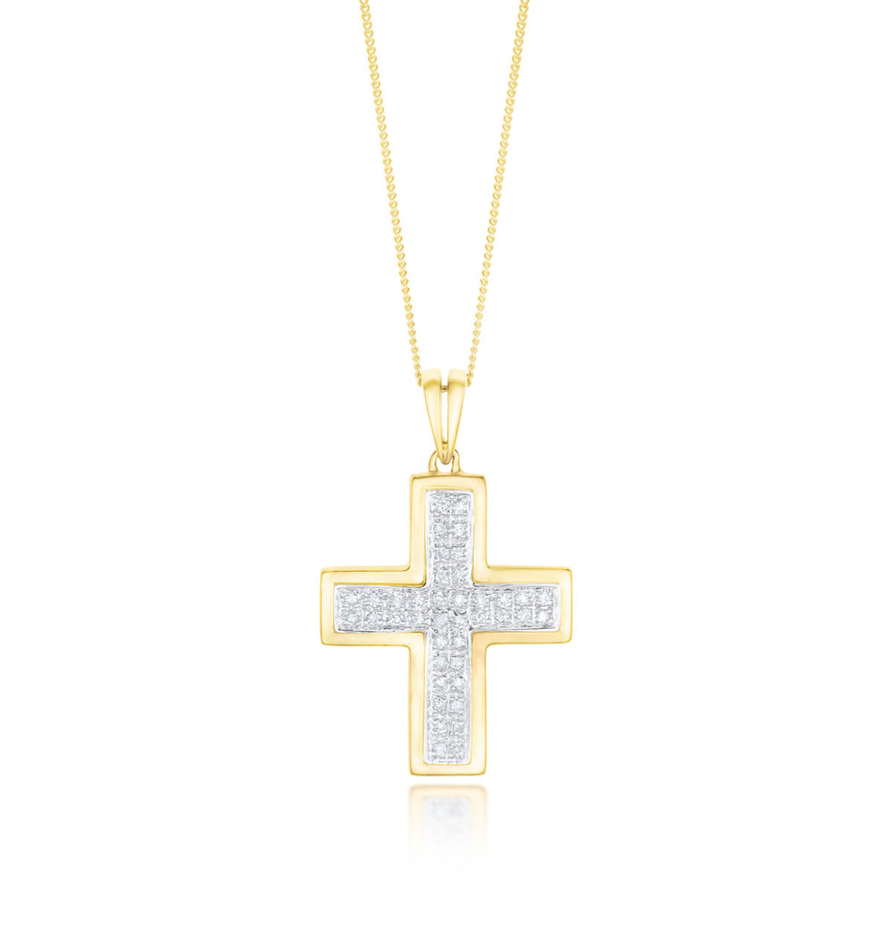 9K Gold Pave Diamond Cross Pendant (0.26ct)
