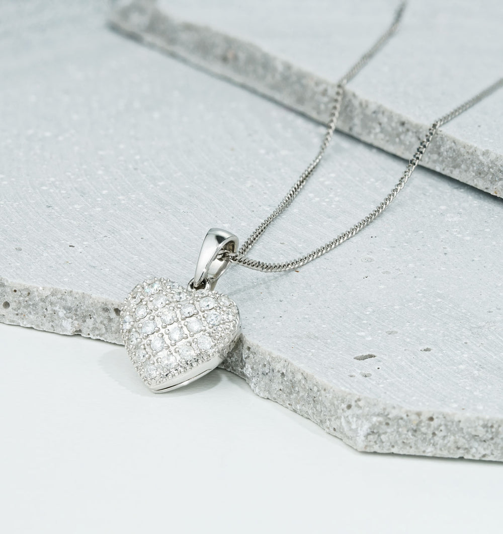 Diamond 0.47ct Heart Pendant Necklace 9K White Gold